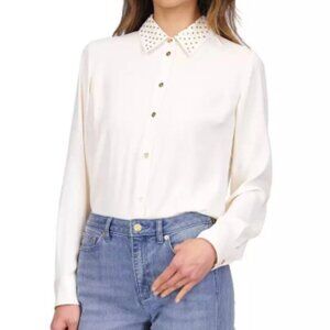 NEW Michael Kors Womens M Embellished Button-Front Studded colore